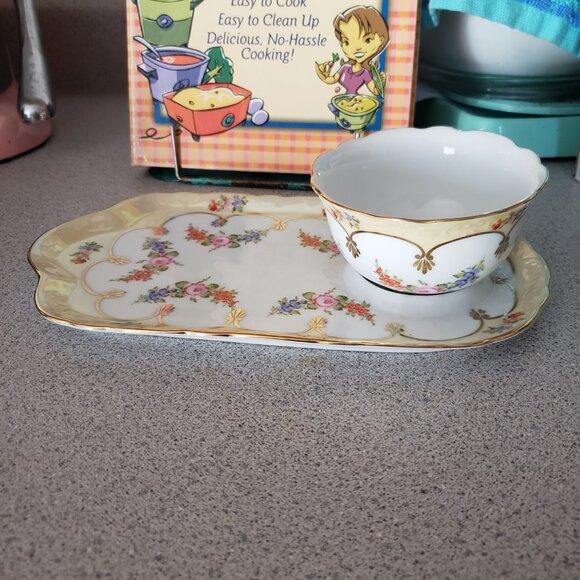 Other - Pretty Porcelain Floral Tea Cup & 10" Saucer Snack Plate